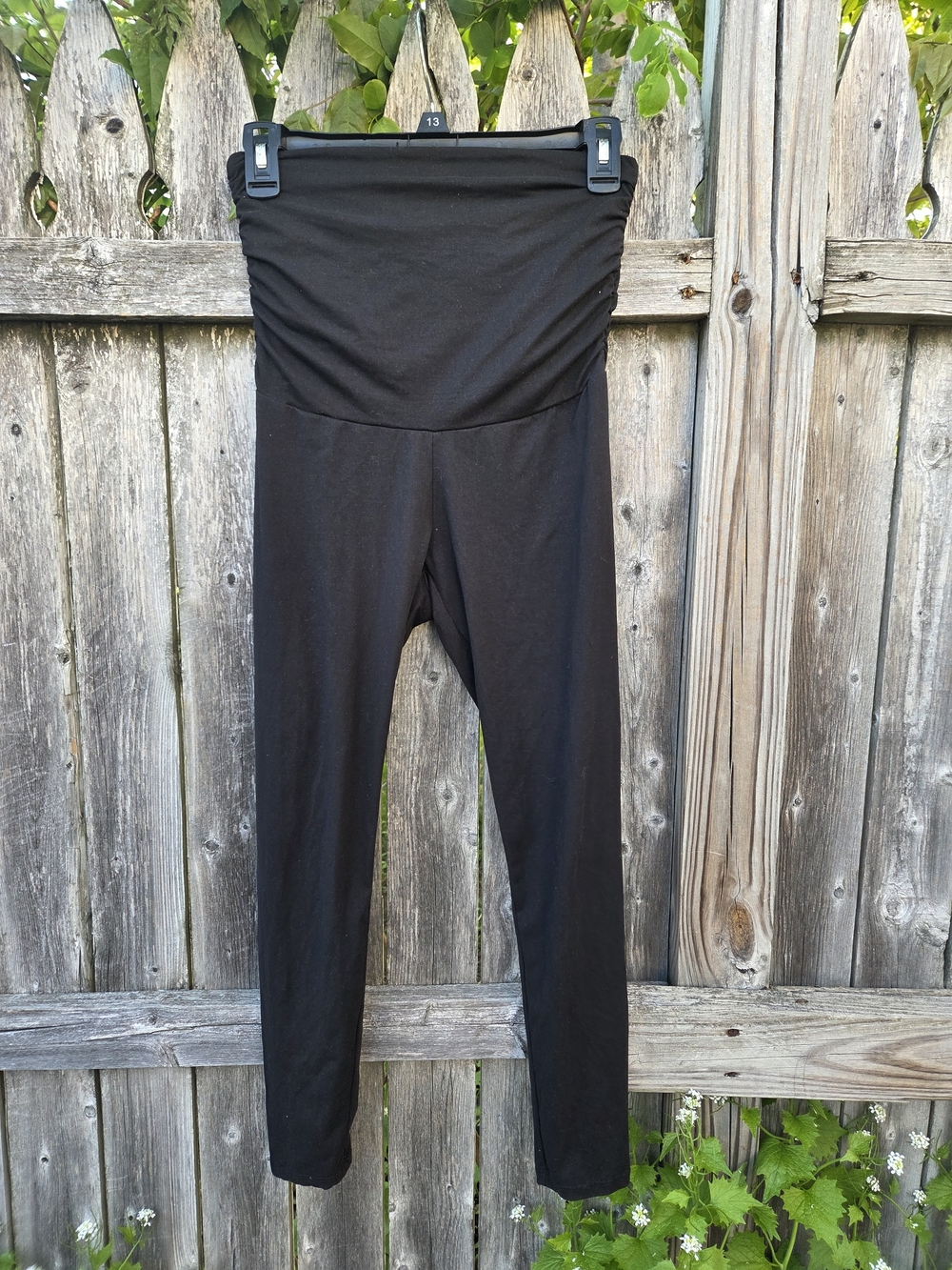 Black Maternity Leggings with Fold-Over Waistband
